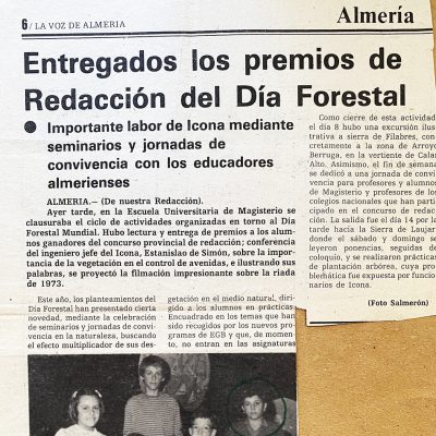 Premio por una redacción en el día Forestal 1.982.